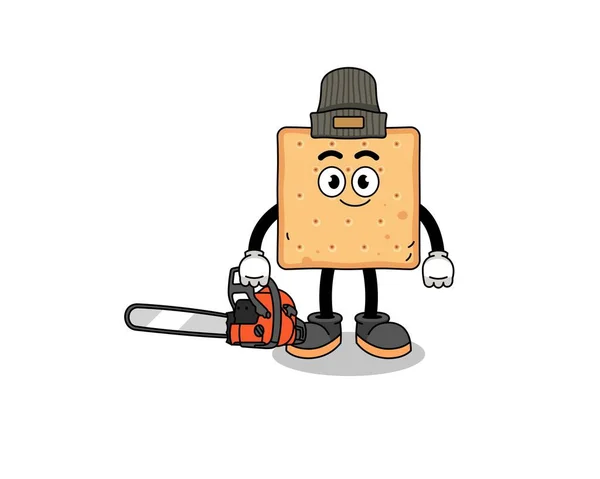 Cracker Quadrado Ilustração Desenho Animado Como Lenhador Design Personagem — Vetor de Stock