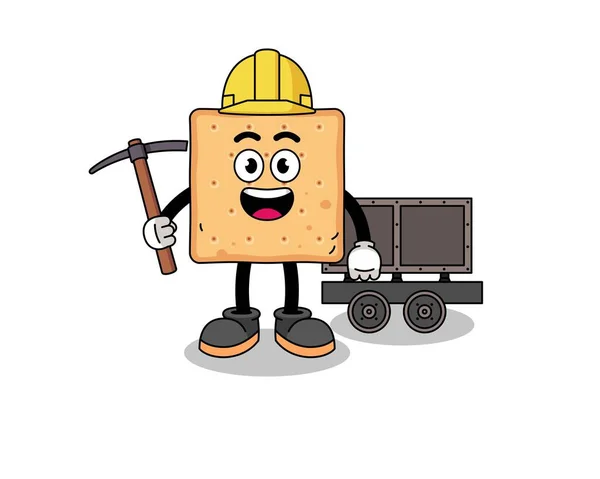 Mascotte Illustratie Van Vierkante Cracker Mijnwerker Karakter Ontwerp — Stockvector
