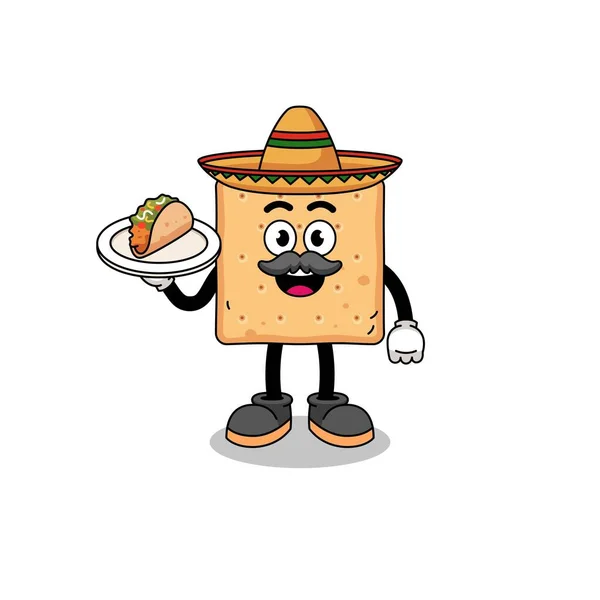 Karaktär Tecknad Fyrkantig Cracker Som Mexikansk Kock Karaktär Design — Stock vektor