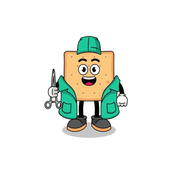 Illustratie Van Vierkante Cracker Mascotte Als Chirurg Karakter Ontwerp — Stockvector