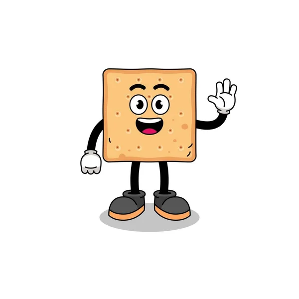 Desenho Animado Cracker Quadrado Fazendo Gesto Mão Onda Design Personagem — Vetor de Stock