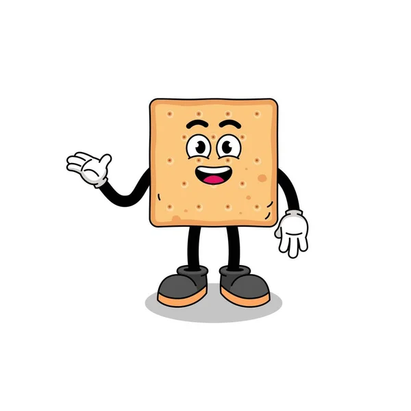Desenho Animado Cracker Quadrado Com Pose Boas Vindas Design Personagem — Vetor de Stock