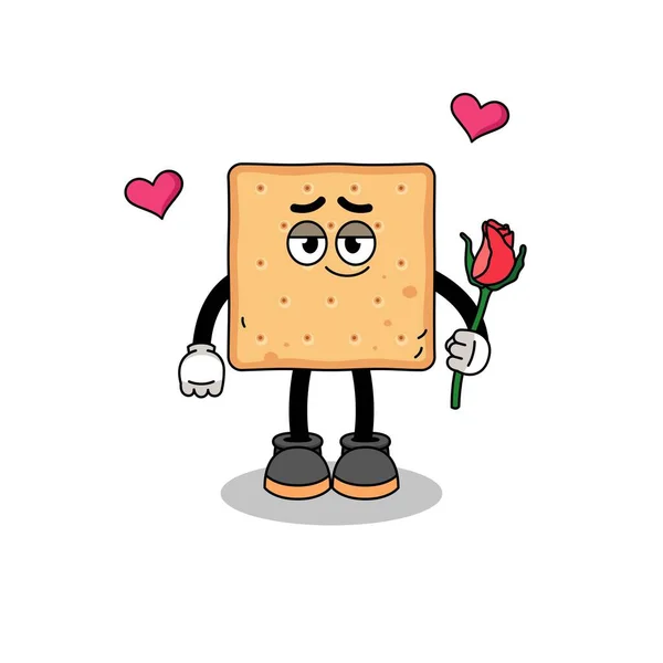 Mascote Cracker Quadrado Apaixonando Design Personagem — Vetor de Stock