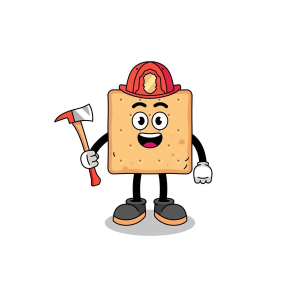 Карикатурный Талисман Пожарного Квадратного Крекера Дизайн Персонажей — стоковый вектор