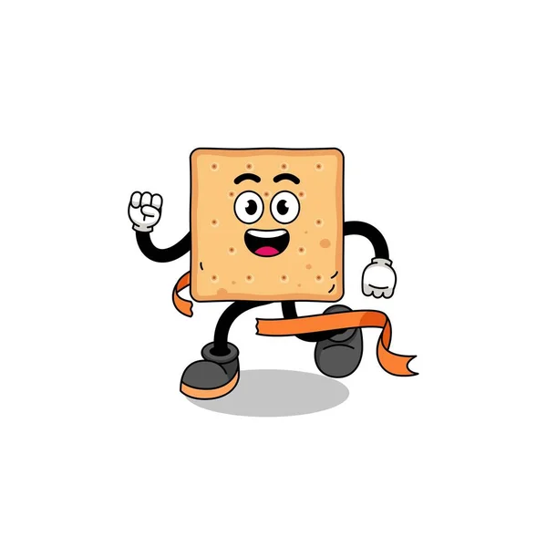 stock vector Mascot cartoon of square cracker running on finish line , character design