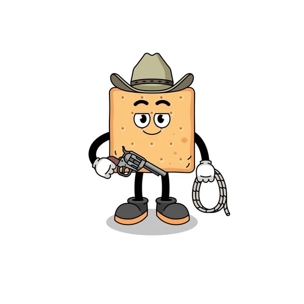 Carattere Mascotte Cracker Quadrato Come Cowboy Character Design — Vettoriale Stock