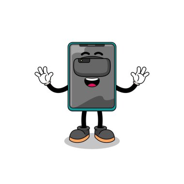 VR kulaklıklı akıllı telefonun tasviri, karakter tasarımı