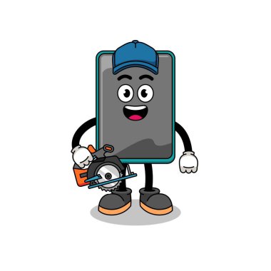 Bir ahşap işçisi olarak akıllı telefonun çizgi film çizimi, karakter tasarımı