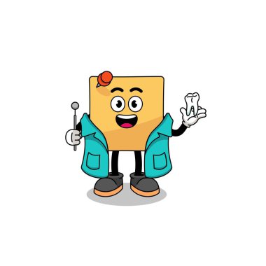 Yapışkan banknot maskotu bir dişçi, karakter tasarımı.