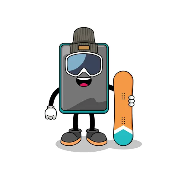 Maskottchen Cartoon Des Smartphone Snowboardspielers Charakterdesign — Stockvektor