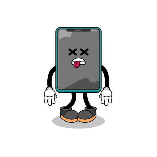 Ilustração Mascote Smartphone Está Morto Design Personagem —  Vetores de Stock
