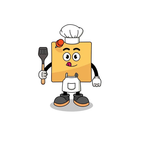 Mascot Illustration Sticky Note Chef Character Design — Stock Vector