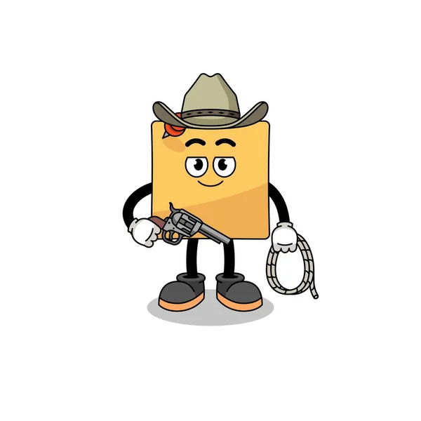 Character Mascot Sticky Note Cowboy Character Design — Stock Vector