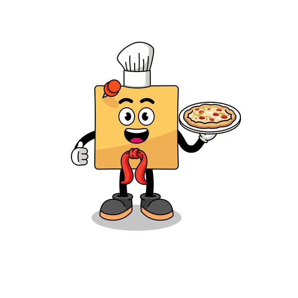 Illustration Sticky Note Italian Chef Character Design — Stock Vector
