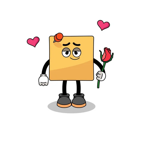 Mascotte Note Collante Tombant Amour Character Design — Image vectorielle