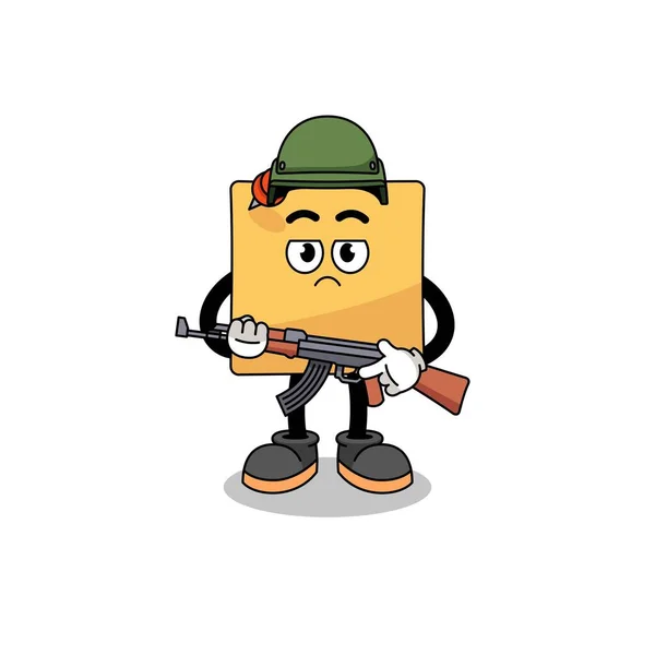 Cartoon Sticky Note Soldier Character Design — Stock Vector