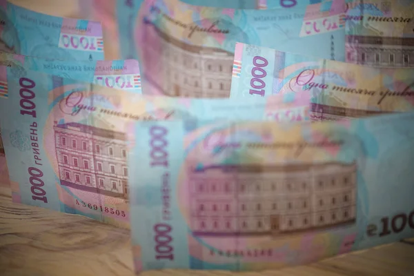 Sluit 1000 Oekraïense Geld Hryvnia Witte Achtergrond Zakelijk Plat Lag — Stockfoto