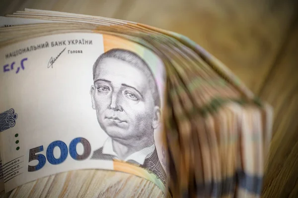 Bir Yığın Ukrayna Parası Hryvnia Grivna 500 Banknotlu Hryvna — Stok fotoğraf