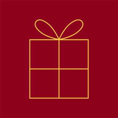 Kırmızı arka planda altın hediye kutusu simgesi. Vektör çizimi. EPS 10.