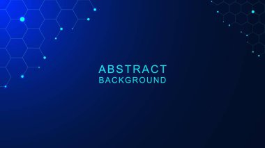 Koyu mavi zemin üzerinde parlayan parçacık olan teknoloji konsepti için soyut altıgen. Modern teknoloji fütüristik dijital model. Vektör illüstrasyonu.