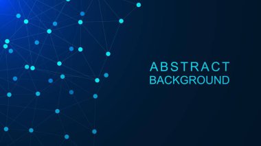 Koyu mavi arkaplanda gelecekteki ağ bağlantısı için soyut noktalar ve çizgiler. Vektör illüstrasyonu.