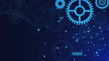 Dişli mekanizması dijital teknoloji ve noktalar ve çizgiler bağlantılı mühendislik. Soyut teknik arkaplan tasarımı. Vektör illüstrasyonu.