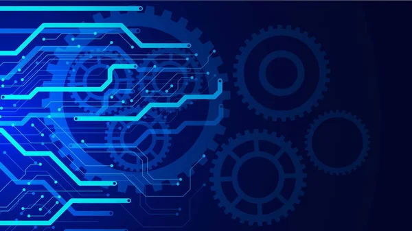 Elektronik devre kartı yüksek teknoloji konseptine sahip dişliler. Siber güvenlik, makine mühendisliği arka plan tasarımı. Vektör illüstrasyonu.