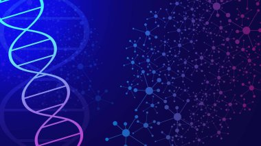Tıbbi, kimya ve bilim konsepti için DNA ipliğine sahip moleküler yapı. Vektör illüstrasyonu.