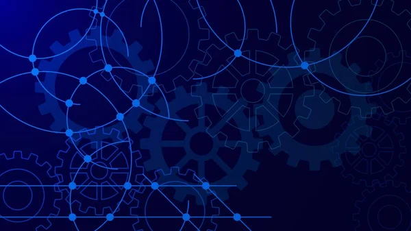 Büyük veri görselleştirme, veri bağlantısı ve dişli dişli arka planlı küresel iletişim teknolojisi kavramı. Vektör illüstrasyonu.