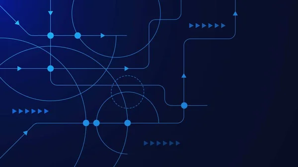 Noktalar ve çizgiler bağlantılı küresel iletişim teknolojisi geçmişi. Dijital büyük veri görselleştirme ve elektronik devre kartı konsepti. Vektör illüstrasyonu.