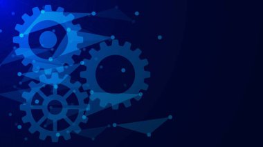 Noktaları, çizgileri ve dişlileri birleştiren soyut geleceksel teknoloji arka planı. Büyük veri görselleştirme, dijital süreç ve mekanik teknoloji kavramı. Vektör illüstrasyonu.