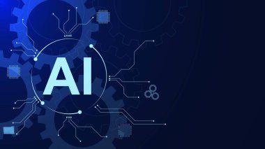 Elektronik tahta teknolojisi geçmişi olan yapay zeka. Makine öğrenme konsepti tasarımı. Vektör illüstrasyonu.