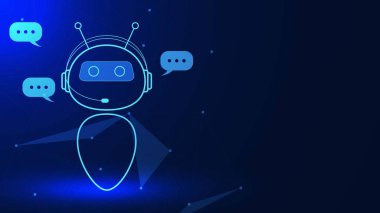 Chatbot yapay zeka yapay zekasıyla sohbet ediyor. Kullanıcı sorusu ve cevaplaması için sanal asistan alındı. Vektör illüstrasyonu.
