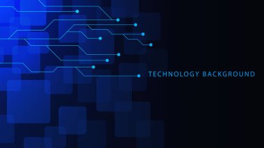 Devre kartı ve dikdörtgenli soyut geleceksel teknoloji arka planı. Büyük veri görselleştirme, ağ bağlantısı ve dijital iletişim konsepti. Vektör illüstrasyonu.