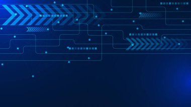 Noktaları ve oku birleştiren soyut fütüristik teknoloji. Büyük veri görselleştirme, ağ bağlantısı ve dijital iletişim arka planı kavramı. Vektör illüstrasyonu.