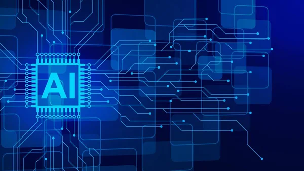 Beynin elektronik devre kartı mikroçip sembollü yapay zeka yapay zekasıyla çalışıyor. Soyut modern fütüristik teknoloji ve bilim geçmişi. Vektör illüstrasyonu.