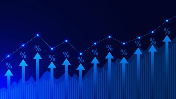Yüzdesi ve grafiği yüksek bir ok. İş büyümesi ve yükselen grafik. Fiyat artışı, finansal yatırım ve tüccar kar konsepti. Vektör illüstrasyonu.