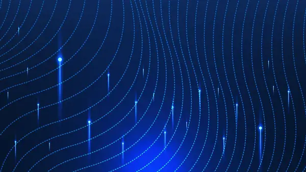 Noktalar ve çizgiler yukarı doğru, noktalar ağ için dalga akışı, internet bağlantısı hızı, bilim ve teknoloji geçmişi. Vektör illüstrasyonu.