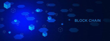 Dijital blok zincir teknolojisi kavramı. Güvenli kripto para birimleri veya dijital para arkaplanı için dijital blokları olan soyut perspektif altıgenleri. Vektör illüstrasyonu.