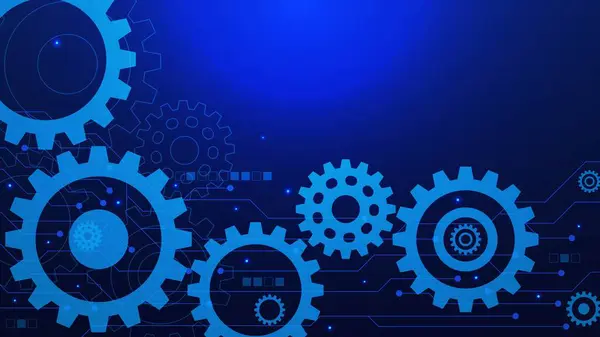 Elektronik devre kartı olan dişli tekerlek. Yüksek teknoloji dijital teknoloji ve makine mühendisliği konsepti. Vektör illüstrasyonu.