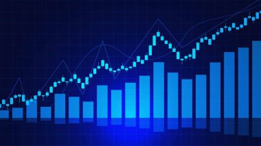 Bullish Candlestick borsa grafiği, Forex alım satım, finansal yatırım, indeks, kripto para birimi ve iş raporu konsepti. Vektör illüstrasyonu.