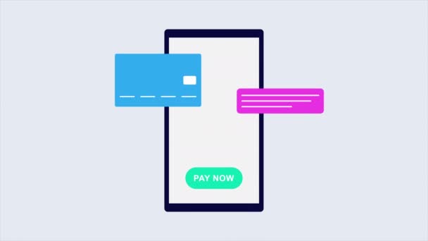 スマートフォンとクレジットカードによるモバイル決済とオンラインショッピング保護コンセプト 安全な支払い処理 アニメーションビデオクリップ — ストック動画