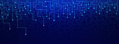 Devre hatlarını ve noktaları dijital piksellerle birleştirin. Ağ bağlantısı teknolojisi, sosyal ağ oluşturma ve basit teknoloji grafik konsepti. Vektör illüstrasyonu.