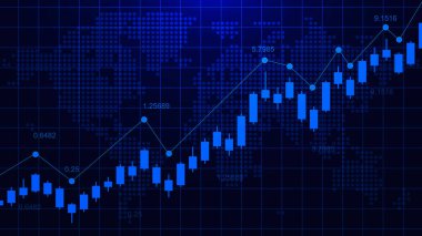 Borsa ve Forx Candlestick grafiği. Dijital ticaret, küresel ekonomi, iş finansmanı, finansal yatırım konsepti. Vektör illüstrasyonu