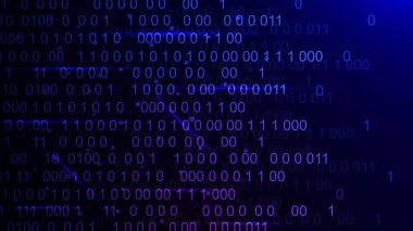 İkili kodlu fütürist modern yüksek teknoloji, noktaları birleştiriyor ve koyu mavi arkaplanda dalga akışı sağlıyor. Vektör illüstrasyonu