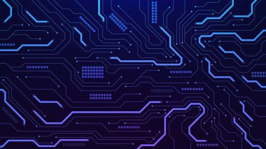 Yapay zeka teknolojisi geçmişi için soyut elektronik devre kartı. İşlemci, çip ve yarı iletkenli gelecekçi bilgisayar ana kartı. Vektör illüstrasyonu