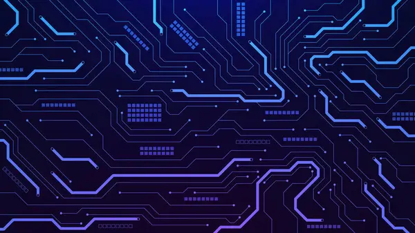 Yapay zeka teknolojisi geçmişi için soyut elektronik devre kartı. İşlemci, çip ve yarı iletkenli gelecekçi bilgisayar ana kartı. Vektör illüstrasyonu