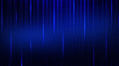 Soyut dijital veri akışı kavramı. Dijital sinirsel ağ ve koyu mavi arkaplanda büyük veri görselleştirmesi. Vektör illüstrasyonu