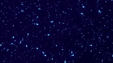 Yüksek teknoloji, dijital veri transferi, bilim ve bilimkurgu animasyonu için soyut mavi parlayan parçacıklar. 4K video
