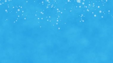 Kış kar taneleri. Bulutlu mavi arka planda düşen gerçekçi kar animasyonu. 4K video canlandırması